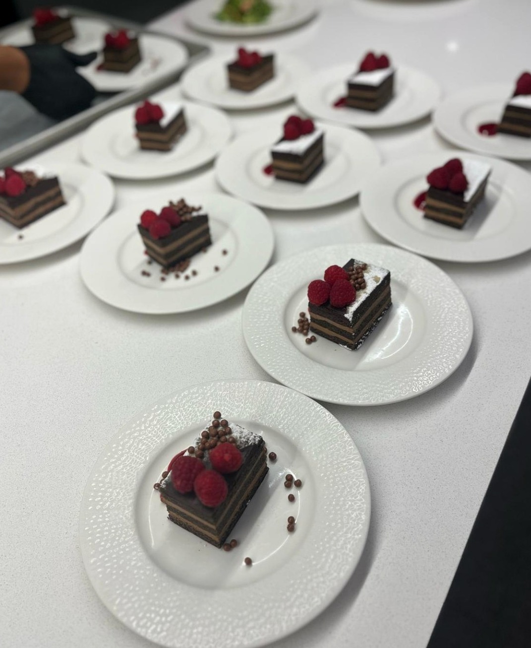 Chocolate dessert plated for an event